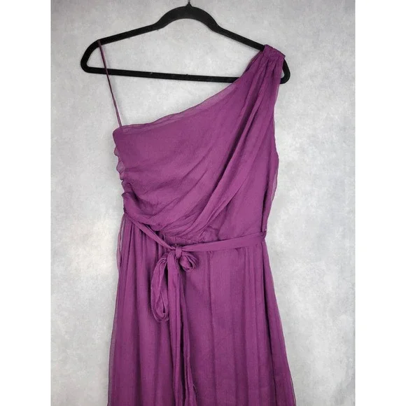 Amsale Silk Chiffon Bridesmaid Dress Plum Purple Size 14 Formal Gown - Picture 5 of 11